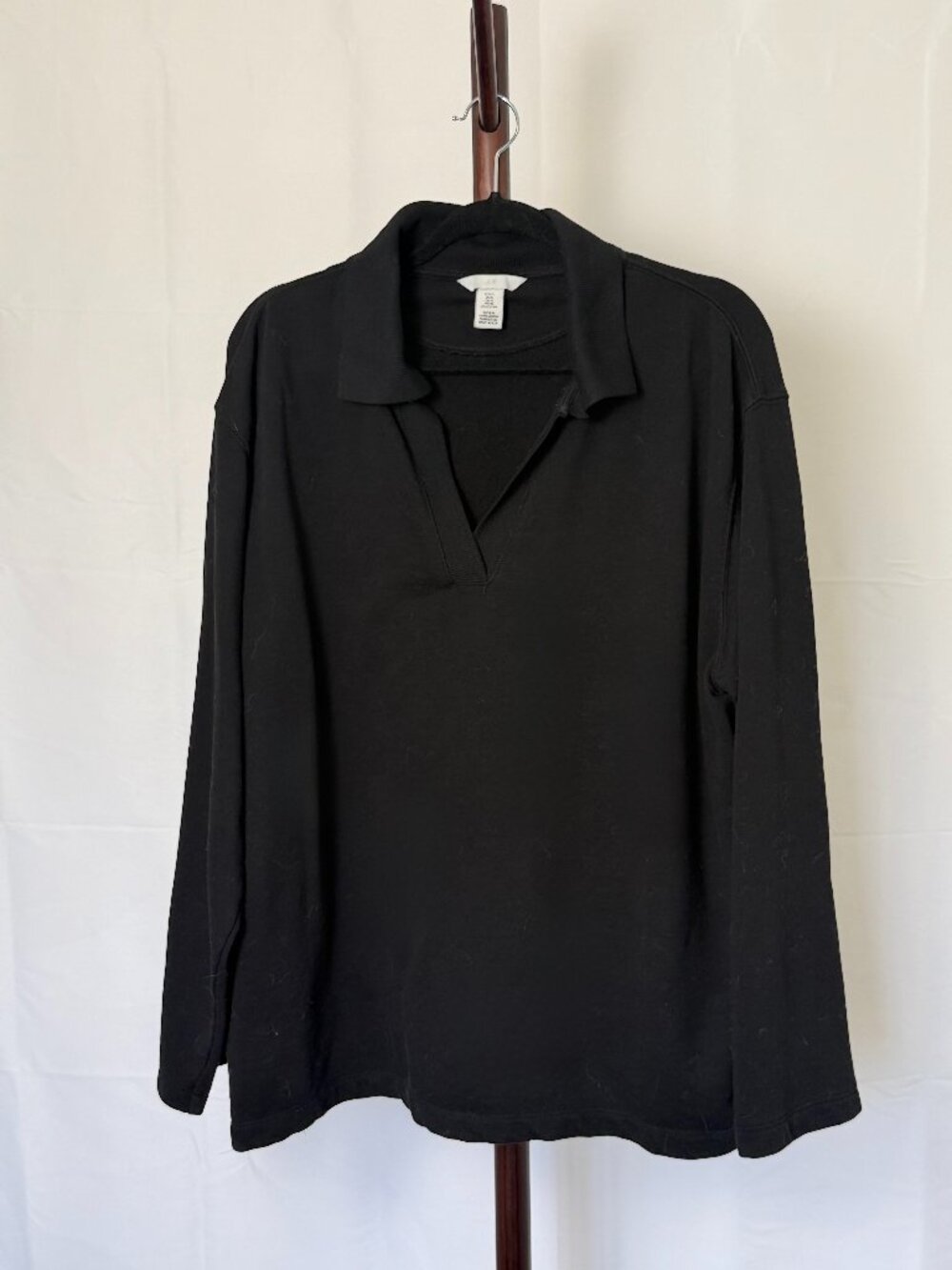H&M | Black Long Sleeve Polo Top Relaxed Fit | Size XL